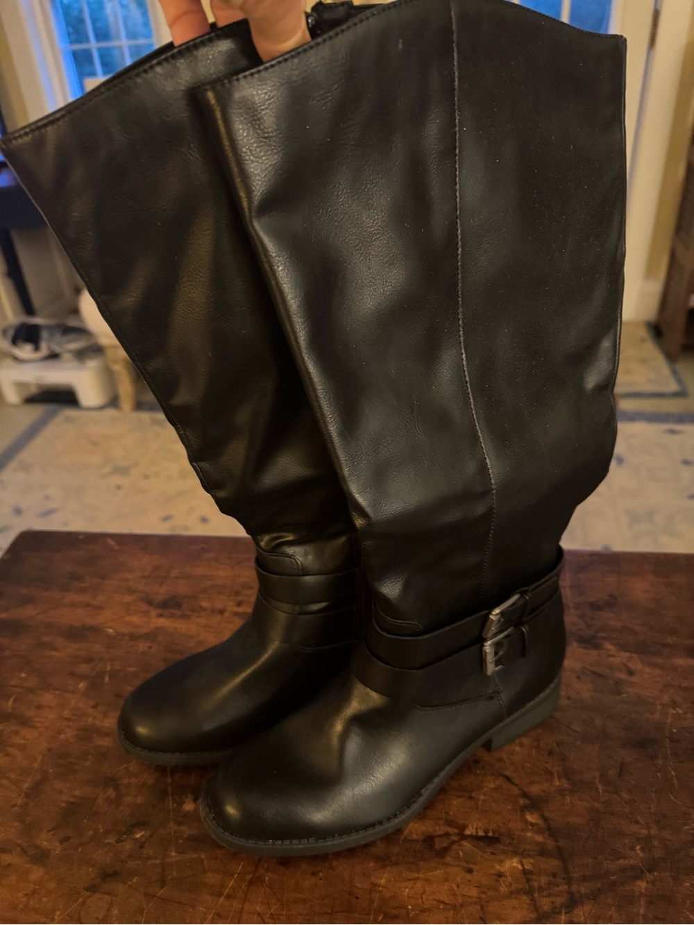 Alia Black Wide Calf Buckle Riding Boots